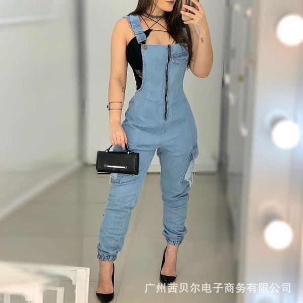 

women's jumpsuits & rompers wepbel women sleeveless jumpsuit ankle length high waist button clothes denim overalls, Black;white