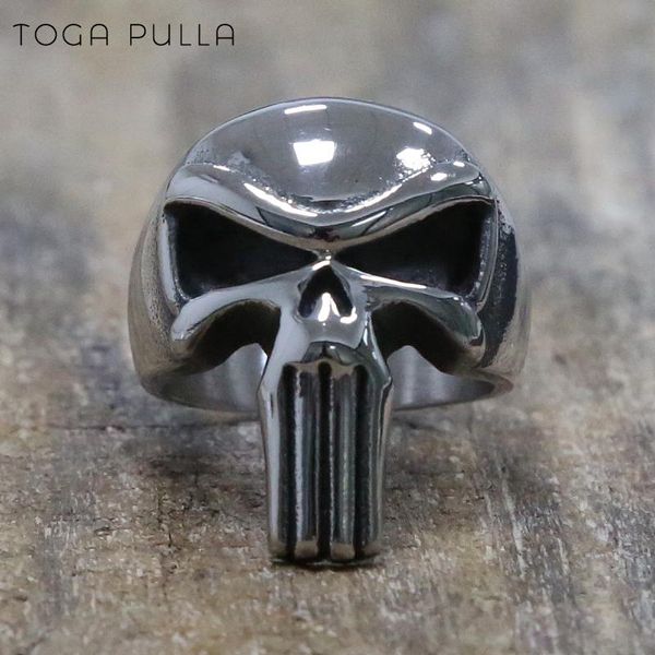 

high polish punisher skull ring men 316l stainless steel punk biker ring cool male personality viking nordic jewelry gift, Golden;silver