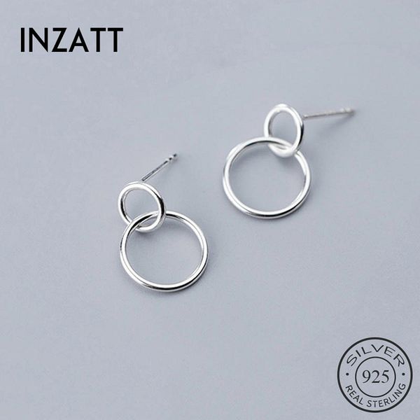 

inzatt real 925 sterling silver minimalist round stud earring for fashion women birthday part cute fine jewelry accessories gift, Black