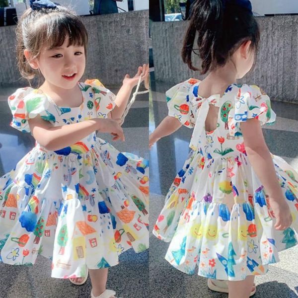 

girl's dresses girls princess cute graffiti dress girl summer halter children knee-length 3-8 years old children's clothing1, Red;yellow