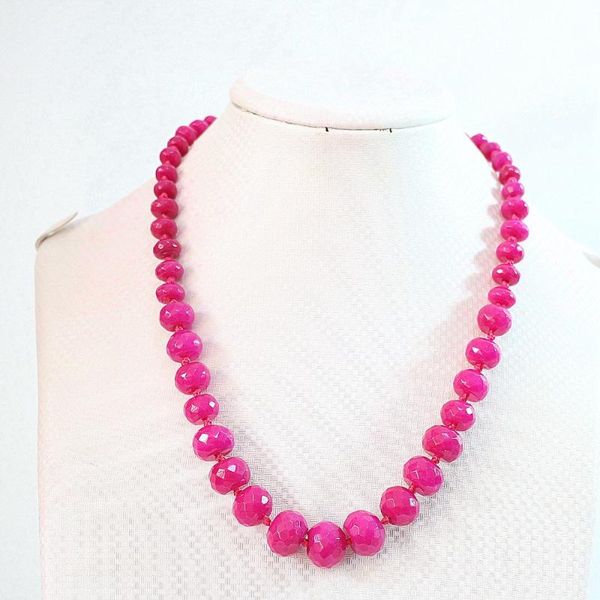

rose red stone 10-18mm faceted abacus necklace beads 18" b632, Silver