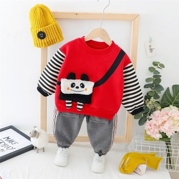 

hylkidhuose toddler infant clothes suits baby girls boys clothing sets autumn plush cartoon pants child kids costume y200325, White