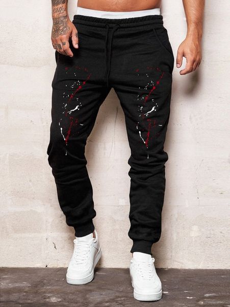 

men paint splatter sweatpants 19ca#, Black