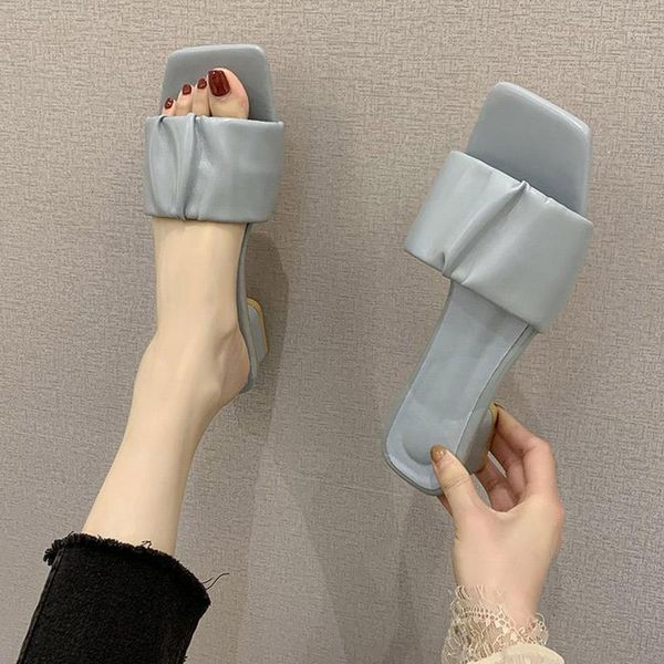 

slippers women summer slides low heels sandals woman shoes open toe flat casual leisure slipper female square 2021 summer1, Black