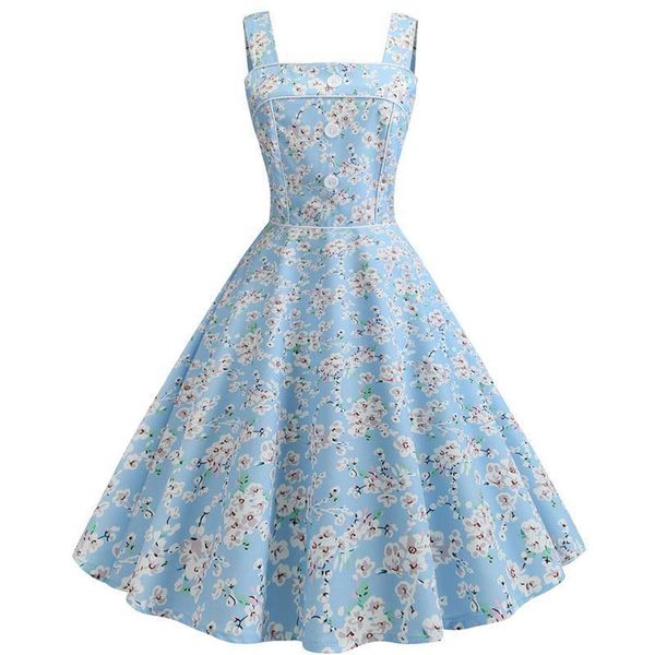 

floral print vintage dress women 2019 summer pin up dresses 50s 60s rockabilly robe plus size a-line party dress vestidos, Black;gray