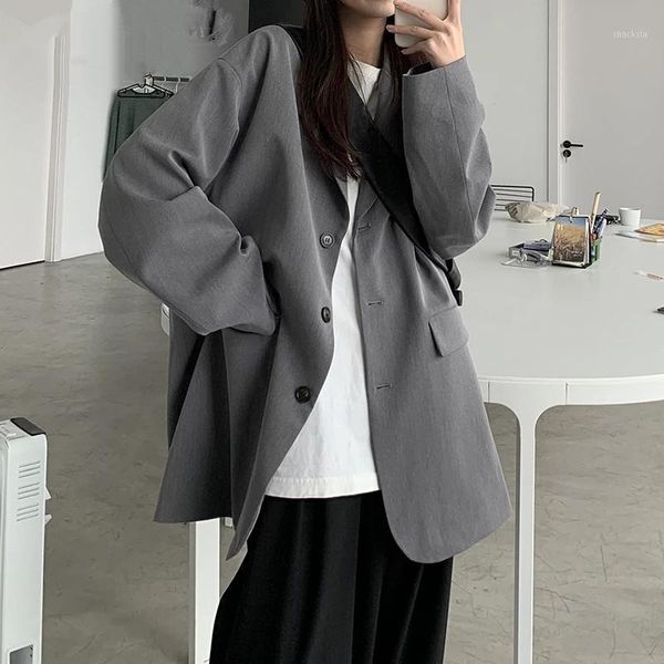

oversized korea vintage blazer women loose casual blazer suit single breasted coat female chic 20211, White;black