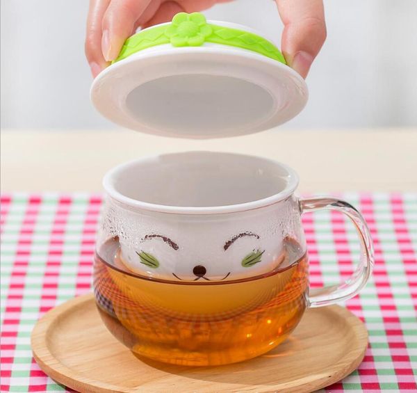 Стеклянная чашка с крышкой термостойкий чай, разделенные чайные тумблеры утолщенные керамические чашки фильтра офисная цветочная кружка