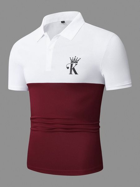 

men crown & letter graphic colorblock polo shirt z8xj#, White;black