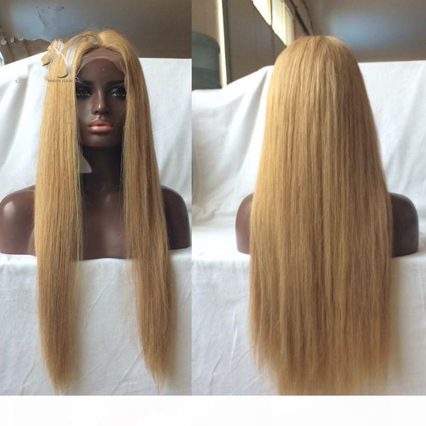 

full lace wig honey color # 613 is human hair 100% full of my shoes and baby hair in front brazilian virgin hair 100% human weaving kabell, Black;brown