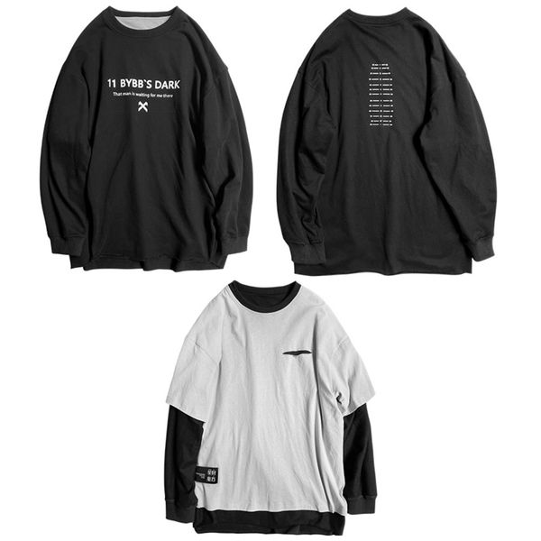 

men's clothes wear two fake crew neck hoodie on both sides harajuku high street dress loose comfortable sweatshirt lovers c0127, Black