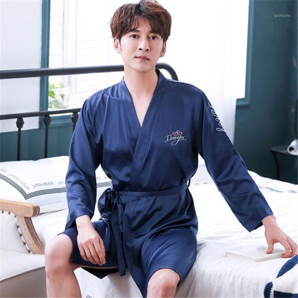 

bathrobe spring and summer rayon nightgown simple letter home service bathrobe men's wedding morning robe bath robe men1, Black;brown