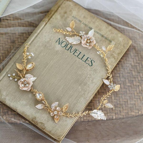 

hair clips & barrettes beautiful white enamel headband rose flower comb bridal crown accessories gold copper leaf hairpin set1, Golden;silver