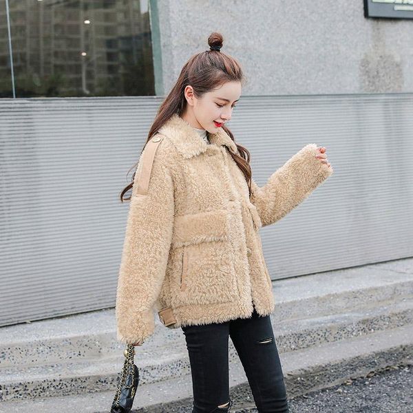 

new 2021 fashion winter women jacket loose fake fur double-face fur elegant baggy female coats, Black