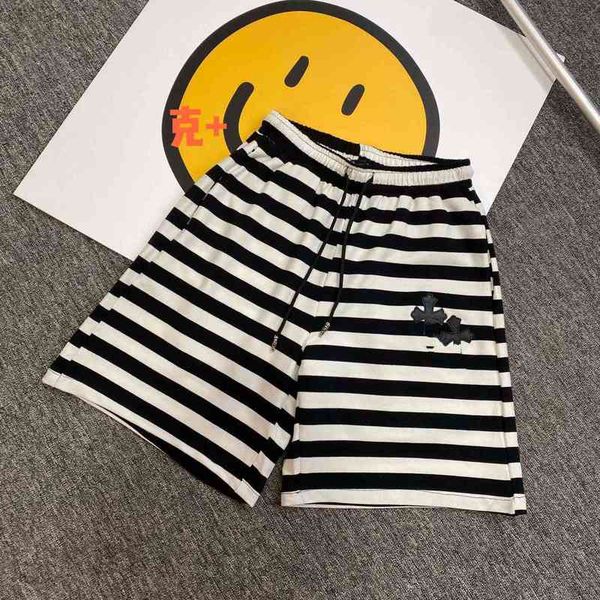 

2022 factory wholesale new 21ins summer men's women's black and white striped cross skin terry hem pants, White;black