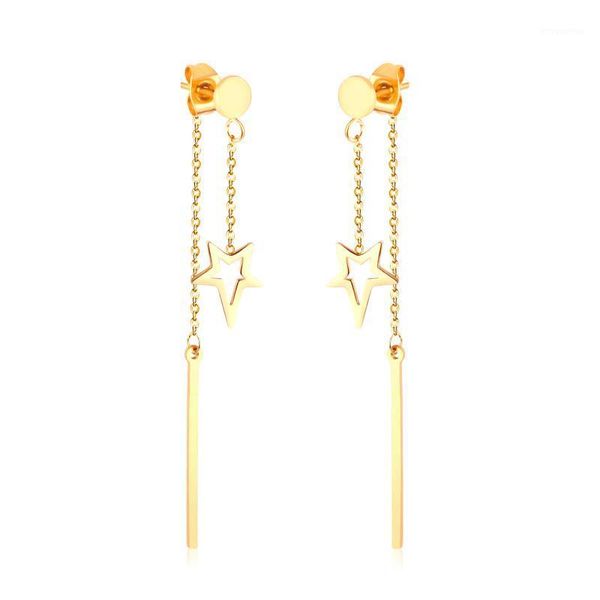 

luxukisskids gold drop star double side earings long stainless steel dangle fashion jewelry korean earring set for women's1, Silver