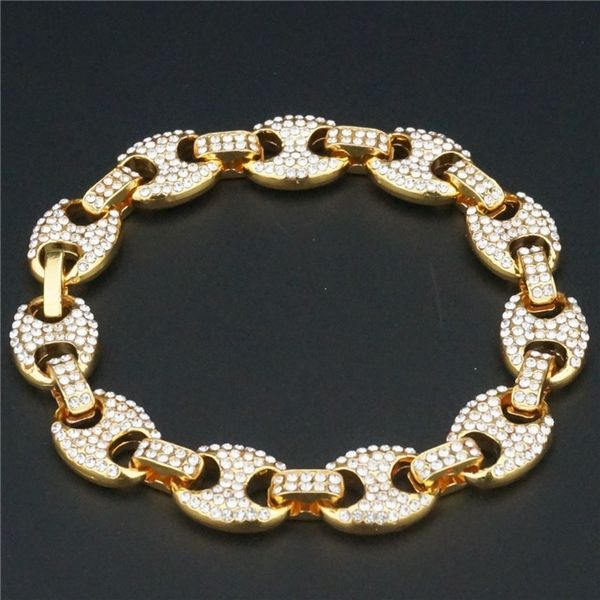 

8feph beans hop coffee stone wide pig nose accessories hip 8-word single row chain gold 12mm braceletaccessories stone bracelet diamond brac, Golden;silver