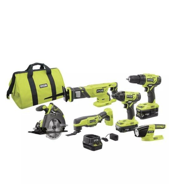 

ryobi power tool combo kits 18-volt lithium-ion batteries charger bag (6-tool