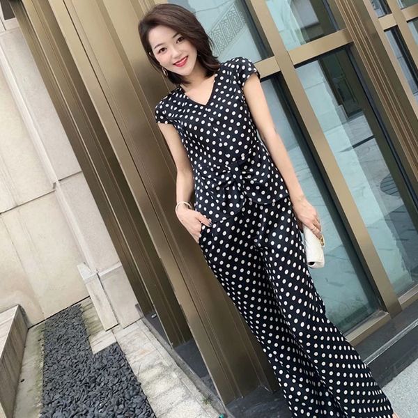 

частная платье знаменитости точка v-образный вырез раскол волны топ высокая талия моды темперамент мода две кусок трубных брюки труба pantst, Gray