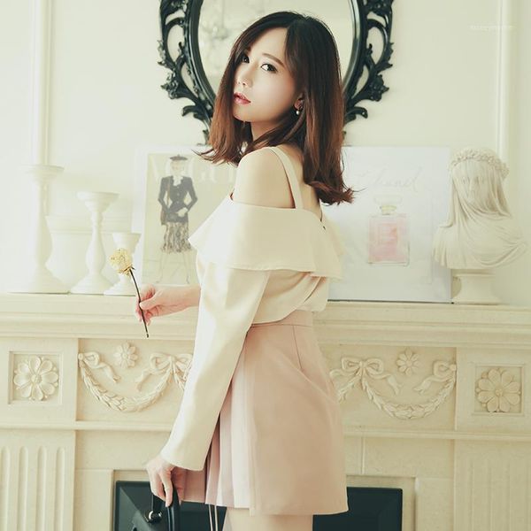 

women's blouses & shirts chen xiaoying french counter light apricot temperament off shoulder sling sweet, White