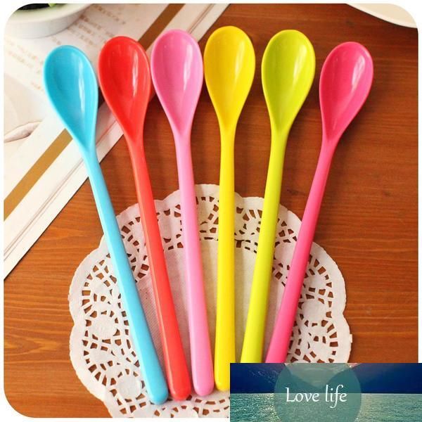 10pcs Atacado-/ Muito doce cores Cabo longo Colher mistura de melamina de plástico colher de café de mel Spoons