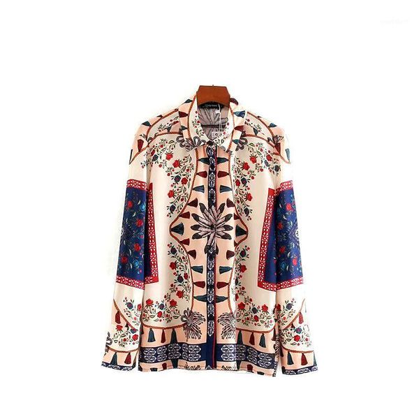 

vintage blouse floral print on buttons, shirt with turndown collar and long sleeves, women's casual loose1, White