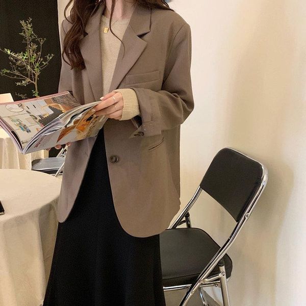 

women's suits & blazers hzirip chic 2021 camel women loose streetwear elegant solid fashion all match office lady fresh, White;black