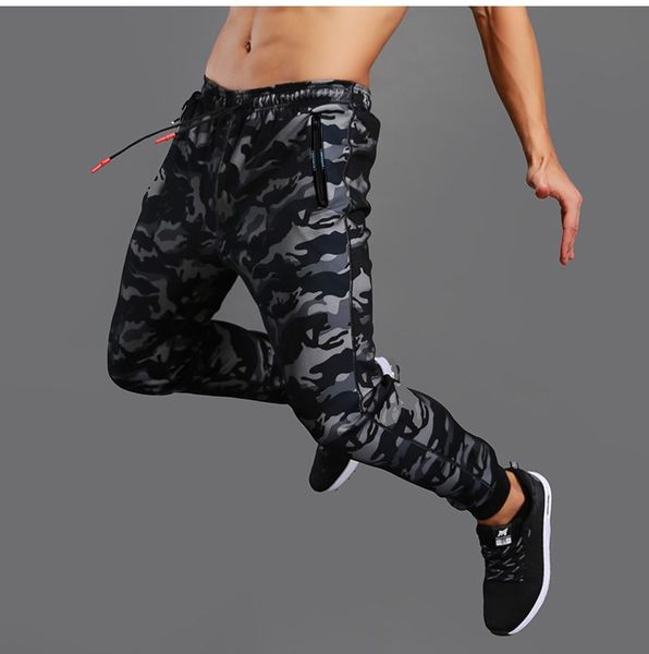 

men sport pants fitness pants men's slim running training camouflage pattern moisture wicking 3 colors breathable, Black