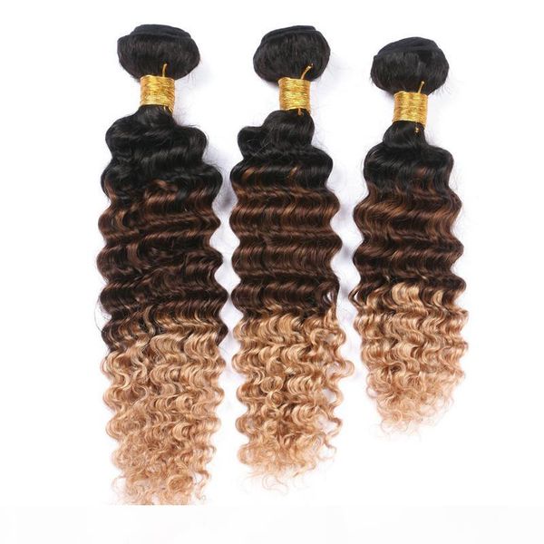 

black brown and honey blonde 3tone ombre malaysian virgin human hair weaving deep wave wavy #1b 4 27 ombre human hair bundles 3pcs