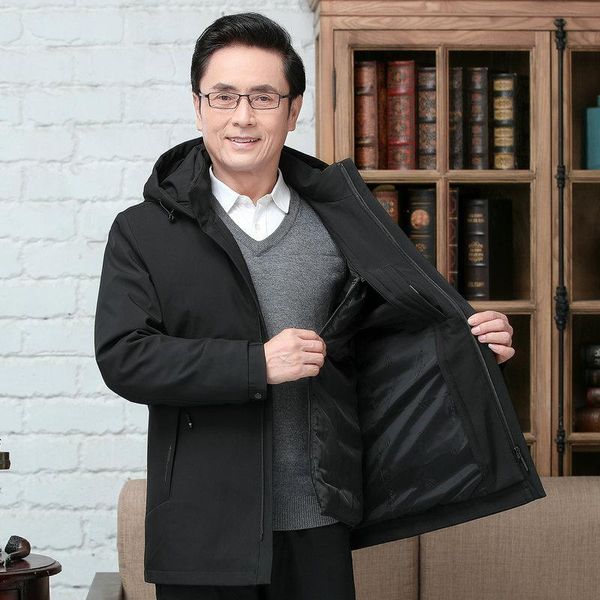 

winter hooded parkas men warm puffer basic coat hood and liner detachable thick puff jacket man black gray quilted overcoat new