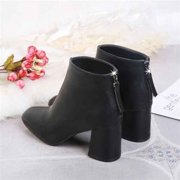 

dhxh ladies autumn flat leather round toe children martin wedge zipper women 's boots zip y200915, Black
