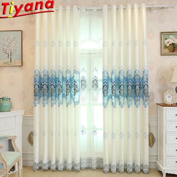 

european luxury embroidery curtains for living room smei blackout curtains ice blue flower embroidery tulle yarn panel hm039#501
