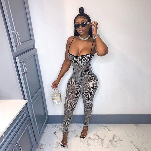 

hirigin geometric print mesh two piece set women 2021 fall spaghetti strap bodysuits+pants matching sets skinny streetwear, Gray