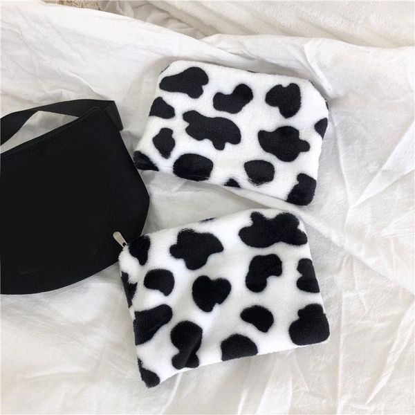 

new cute cow print plush coin purses mini coin wallet bag card holder id credit holder pocket women girls coin purse bbyqot lipper