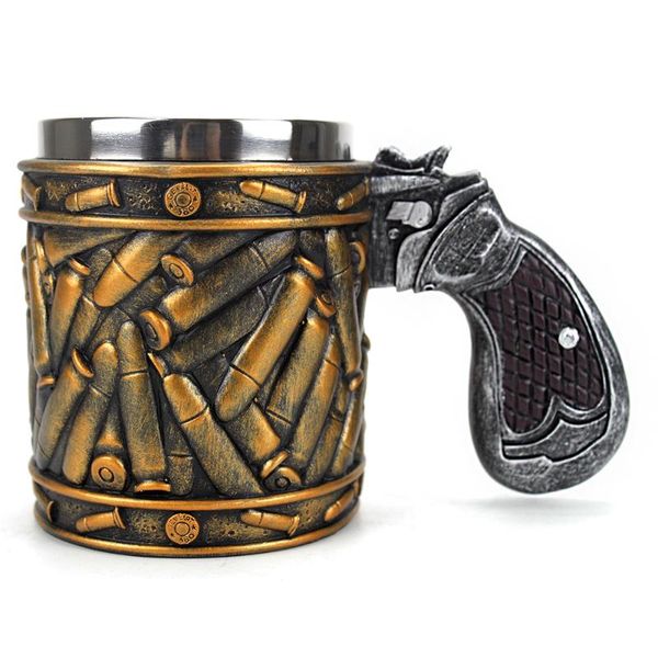 

mugs gun revolver pistol tankard mug with ammo round shells cup birthday christmas halloween gift 400ml