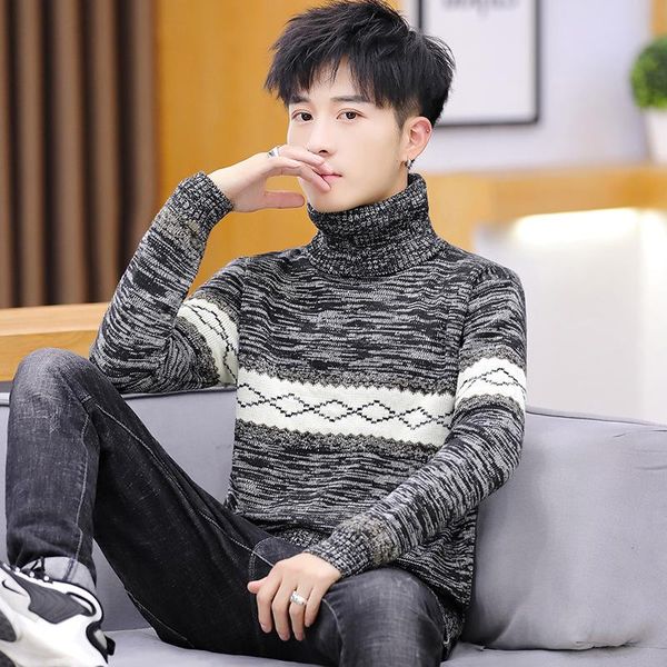 

regular / fleece] turtleeneck свитер мужская осень / зима новый стиль корейский тренд вязаная рубашка дна отворота, White;black