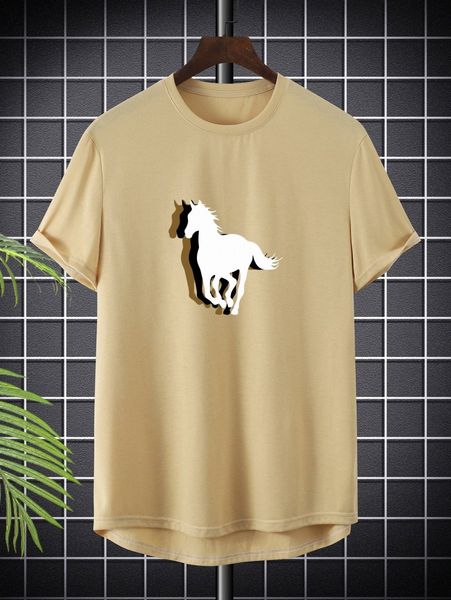 

men horse print high low tee u8ri#, White;black