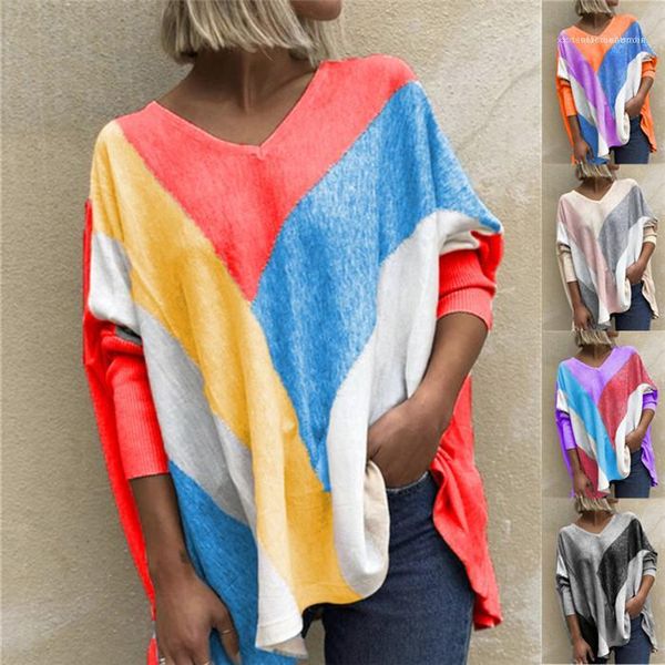 

batwing sleeve casual fashion patchwork autumn womens designer tshirts clothing plus size loose t shirts for women v neck, White