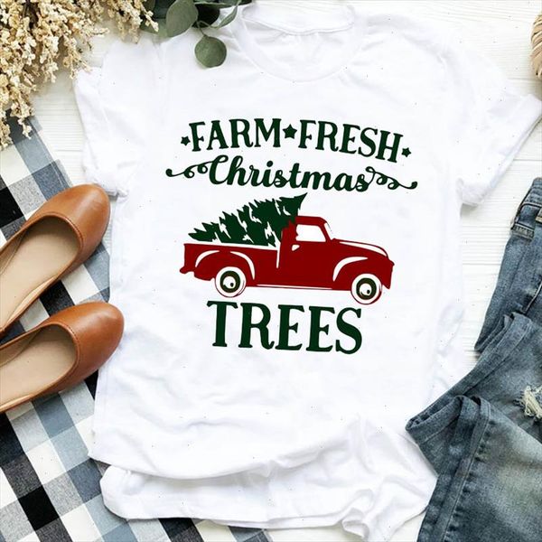 

women lady printing truck letter leopard autumn winter merry christmas tshirt female graphic clothes shirt t tee t shirt, White