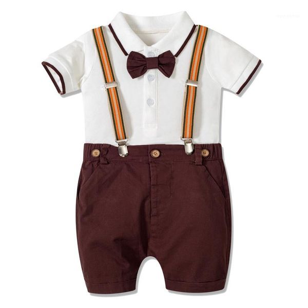 

clothing sets born boys cotton clothes baby romper jumpsuit + strap shorts infant kids outwear children 3-24 m1, White