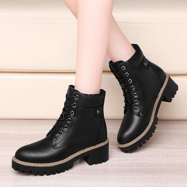 

boots 2021 women genuine leather shoes for winter woman casual autumn botas mujer female ankle motorcycle n0018, Black