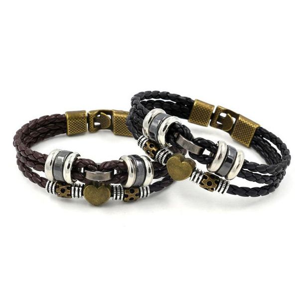 

eif dock fashion adjustable multilayer leather bracelet men male handmade wrap rope love heart charm bracelet bangles qylbpz