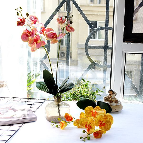 

large 2 stems pu butterfly orchid phalaenopsis with leaves artificial flowers home decor ls ornaments pgraphy