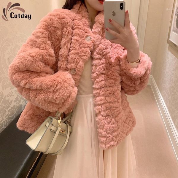 

cotday short little fragrance imitation fur mandarin collar plush coat women 2021 new winter warm thickened warm fur coat1, Black