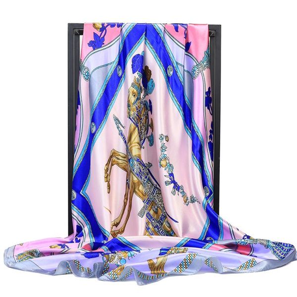 

scarves fashion luxury scarf women hijab bandana horse print head neck shawl stole wraps for stylish lady girls gift 90*90cm fj404, Blue;gray
