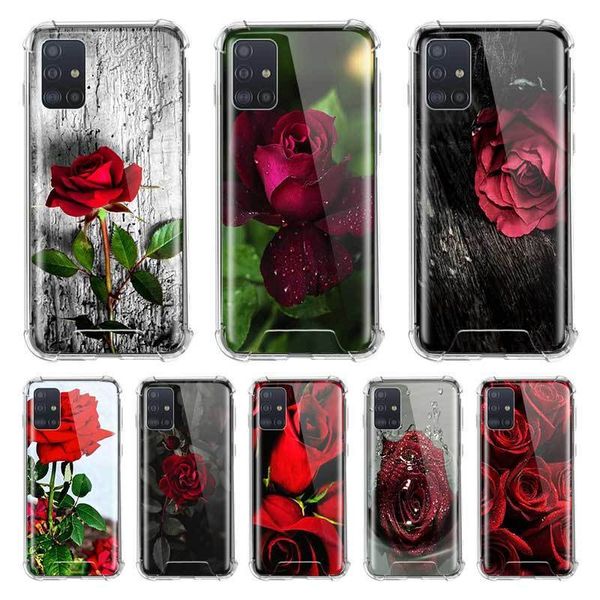 

case roses art red for samsung galaxy a51 a71 m51 m31 m21 a41 a42 5g a31 a21s a11 airbag anti mobile phone fall cover shell