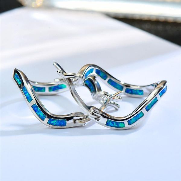 

boho female big hoop earrings unique irregular style double earrings fashion white blue fire opal for women1, Golden;silver
