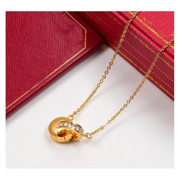 

dual circle pendant rose gold silver color necklace with stone for women vintage collar costume jewelry wit sqccos beauty888