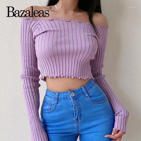 

bazaleas vintage purple off shoulder cropped pull femme chic knitted women sweater casual autumn knitted 1, White;black
