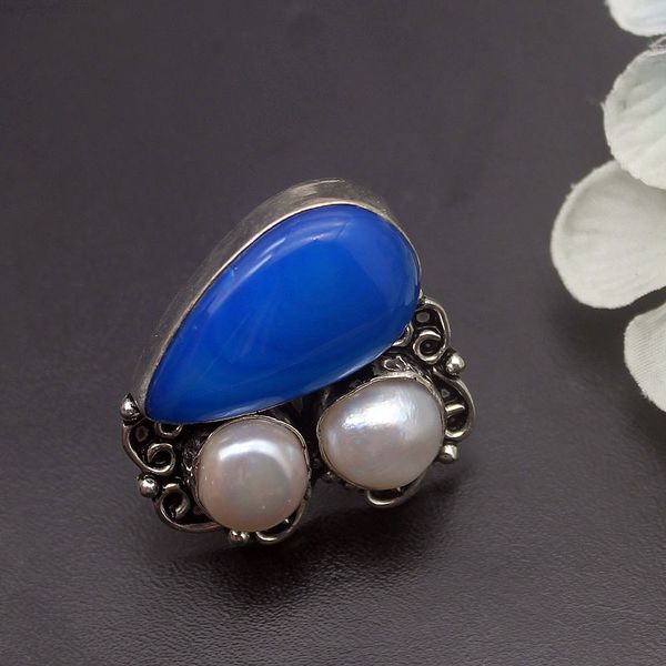 

silver wholesale 925 vintage botswanaagate sterling white pearl fashion jewelry band ring size 8 a703
