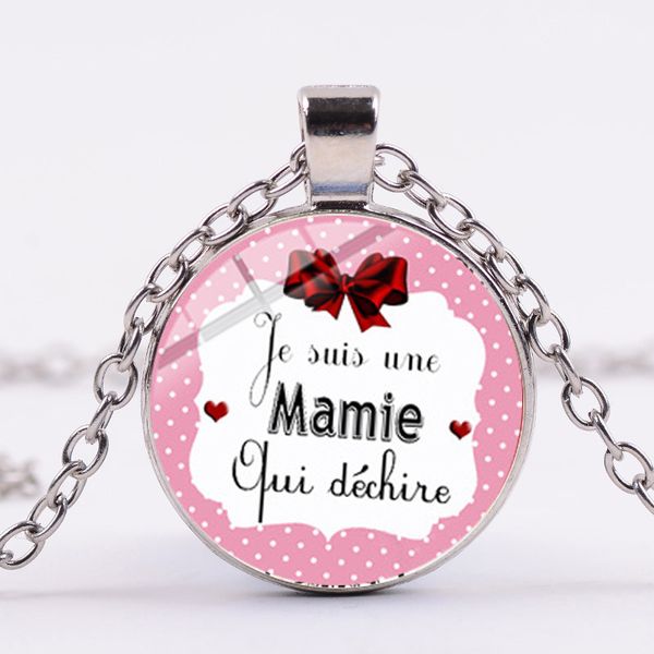 

merci maitresse p necklace glass cabochon pendant thanks mistress sweet patterns printing long chain for teachers day, Silver